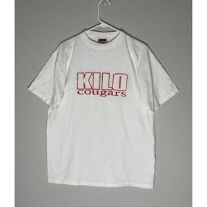 Vintage Red Oak KILO Cougars Graphic T-Shirt White Mens Medium Made in USA